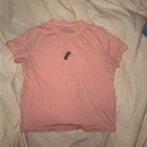 Pink Graphic Crop Tee with Olive Embroidery